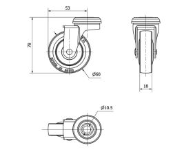 R.GIR.AGUJERO M10 21BSR60CP-PGI POLIAMIX-GOMA GRIS EJE LISO
