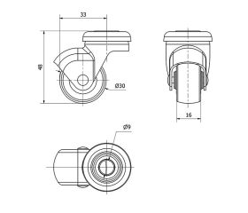 R.GIR.AGUJERO M8 21HSR30-PGI POLIAMIX-GOMA GRIS EJE LISO