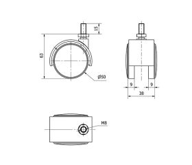 R.GIR.ESPIGA ROSCADA M8x15 50DK50 POLIAMIX NEGRO