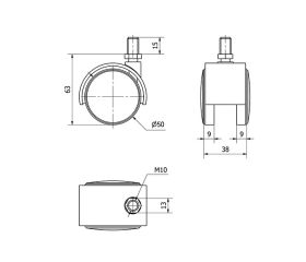 R.GIR.ESPIGA ROSCADA M10x15 50DK50 POLIAMIX NEGRO