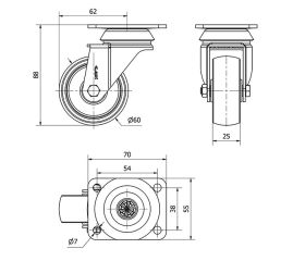 R.GIR.PLACA 10BH60-BP PLASTICO BLANCO EJE LISO