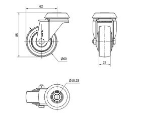 R.GIR.AGUJERO M10 20BH60CP-PGIA POLIAMIX-GOMA GRIS EJE LISO