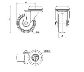 R.GIR.AGUJERO M10 20BH60-BP PLASTICO BLANCO EJE LISO
