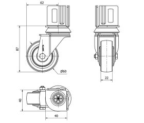 R.GIR.PLETINA ANGULAR 16BH60CP-PGIA POLIAMIX-GOMA GRIS EJE LISO