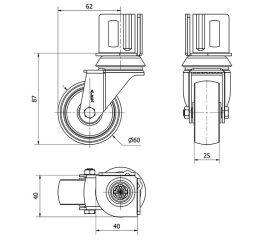 R.GIR.PLETINA ANGULAR 16BH60-BP PLASTICO BLANCO EJE LISO