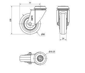 R.GIR.AGUJERO M10 20BH80CP-PGI POLIAMIX-GOMA GRIS EJE LISO