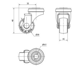 R.GIR.AGUJERO M8 21BSR30-PGI POLIAMIX-GOMA GRIS EJE LISO