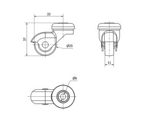 R.GIR.AGUJERO M6 21HSR25-BP PLASTICO GRIS EJE LISO