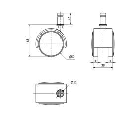R.GIR.ESPIGA LISA C/ANILLA M11x22 30DK50 POLIAMIX NEGRO