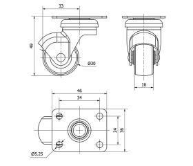 R.GIR.PLACA 10HSR30-PGI POLIAMIX-GOMA GRIS EJE LISO