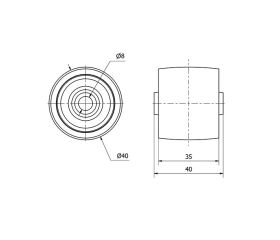 RUEDA KP40-8-39 PLASTICO BLANCO EJE LISO