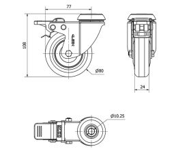 R.GIR.AGUJERO M10 FRENO 20BHFD80CP-PGI POLIAMIX-GOMA GRIS EJE LISO
