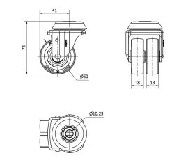 R.GIR.AGUJERO M10 20IR50-PGI POLIAMIX-GOMA GRIS (DOBLE) EJE LISO