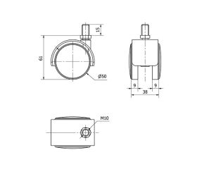 R.GIR.ESPIGA ROSCADA M10x15 CROMADA 50DK50 POLIAMIX NEGRO