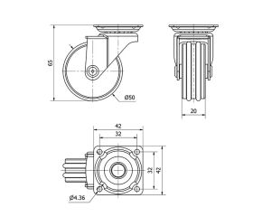 R.GIR.PLACA 10ALU50 ALUMINIO NIQUELADO-POLIURETANO EJE LISO