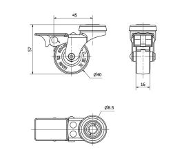 R.GIR.AGUJERO M8 FRENO 21BSRFN40-PGI POLIAMIX-GOMA GRIS EJE LISO