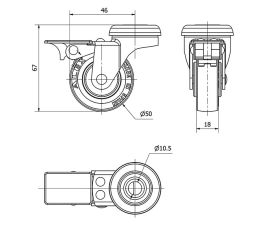 R.GIR.AGUJERO M10 FRENO 21BSRFN50CP-PGI POLIAMIX-GOMA GRIS EJE LISO
