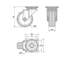 R.GIR.PLACA 10BDM50 CROMADO PULIDO-MADERA NOGAL EJE LISO