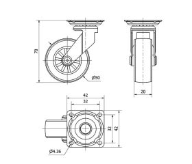 R.GIR.PLACA CROMADA PULIDA 10MDC50 POLIUR.NEGRO EJE LISO