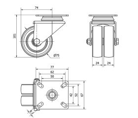 R.GIR.PLACA 10I75-BP POLIAMIX NEGRO (DOBLE) EJE LISO