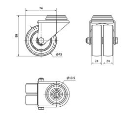 R.GIR.AGUJERO M10 20I75-BP POLIAMIX NEGRO (DOBLE) EJE LISO