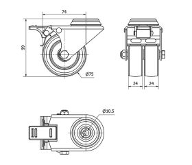 R.GIR.AGUJERO M10 FRENO 20IFD75-BP POLIAMIX NEGRO (DOBLE) EJE LISO