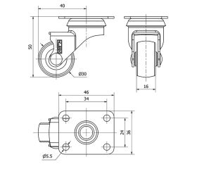 R.GIR.PLACA NIQUEL.10BDR30-PGI POLIAMIX-GOMA GRIS EJE LISO