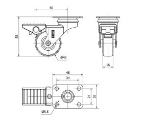 R.GIR.PLACA FRENO NIQUEL.10BDRFN40-PGI POLIAMIX-GOMA GRIS EJE LISO