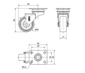 R.GIR.PLACA NIQUEL.10BDR40-BP PLASTICO GRIS EJE LISO