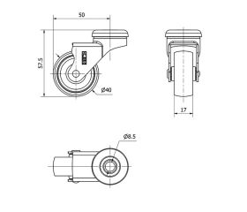 R.GIR.AGUJERO M8 NIQUEL.21BDR40-BP PLASTICO GRIS EJE LISO