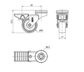 R.GIR.AGUJERO M8 FRENO NIQUEL.21BDRFN40-BP PLASTICO GRIS EJE LISO