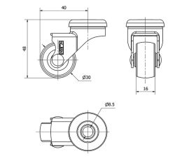 R.GIR.AGUJERO M8 NIQUEL.21BDR30-PUA POLIAMIX-POLIUR.AZUL EJE LISO