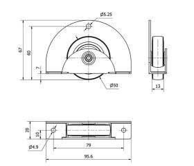 RUEDA CAMA NIDO 60N50-PGI GOMA GRIS EJE LISO
