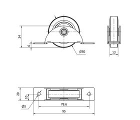 RUEDA CAMA NIDO 61N50-PGI GOMA FRIS EJE LISO