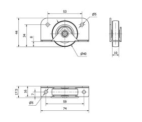 RUEDA CAMA NIDO 62N40-PGI GOMA GRIS EJE LISO