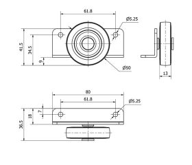 RUEDA CAMA NIDO 63N50-PGI GOMA GRIS EJE LISO