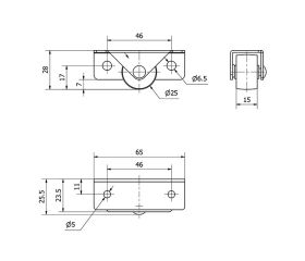 RUEDA CAMA NIDO 64N25-PGI GOMA GRIS EJE LISO