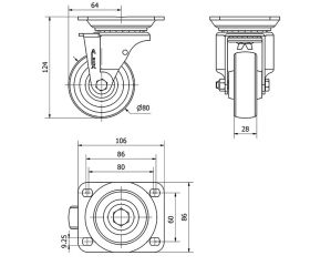 R.GIR.PLACA 10TV80-TD RESINA MARRON EJE LISO