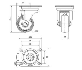 R.GIR.PLACA 10TV80-TN NYLON BLANCO EJE LISO