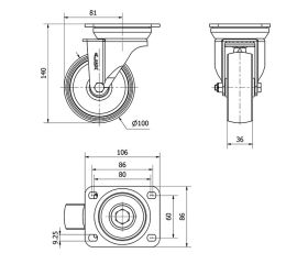 R.GIR.PLACA 10TV100-TN NYLON BLANCO EJE LISO