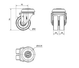 R.GIR.AGUJERO M10 20IR50-I PLASTICO BLANCO(DOBLE) EJE LISO