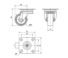 R.GIR.PLACA 10ZR40-BP PLASTICO BLANCO EJE LISO