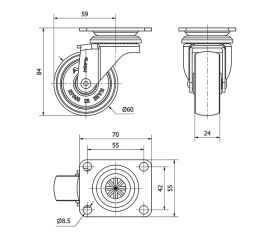 R.GIR.PLACA 10ZR60-BP PLASTICO BLANCO EJE LISO