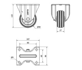 R.FIJA 17ZVL80-BSR METALICO-GOMA NEGRA EJE RODILLOS