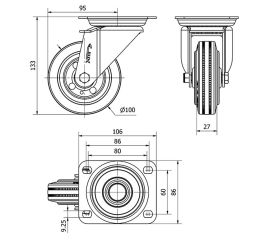 R.GIR.PLACA 10ZV100-BSR METALICO-GOMA NEGRA EJE RODILLOS