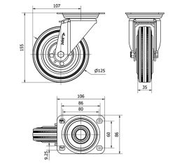 R.GIR.PLACA 10ZV125-BSR METALICO-GOMA NEGRA EJE RODILLOS