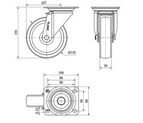 R.GIR.PLACA 10ZV125-UT POLIAMIX BLANCO EJE LISO