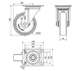R.GIR.PLACA 10ZV150-UT POLIAMIX BLANCO EJE LISO