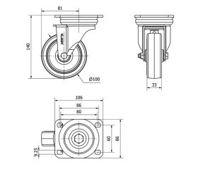 R.GIR.PLACA 10TV100-PO NYLON BLANCO-POLIUR.ROJO EJE LISO
