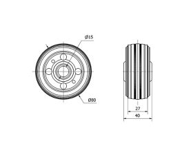 RUEDA BSR80-15-40 NUCLEO METALICO Y BANDA GOMA NEGRA EJE RODILLOS